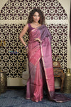 Shubh Lakshmi 2.0 ~ Handloom High Quality Pure Soft Silk Saree in Shades of Mauve Pink and Purple (Silk Mark Certified) - verymuchindian.com