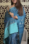 Shubh Lakshmi 2.0 ~ Handloom High Quality Pure Soft Silk Saree in Steel Blue (Silk Mark Certified) - verymuchindian.com