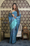 Shubh Lakshmi 2.0 ~ Handloom High Quality Pure Soft Silk Saree in Steel Blue (Silk Mark Certified) - verymuchindian.com