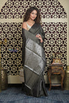 Shubh Lakshmi 2.0 ~ Handloom High Quality Pure Soft Silk Saree in Taupe and Silver (Silk Mark Certified) - verymuchindian.com