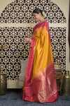 Shubh Lakshmi 2.0 ~ Handloom High Quality Pure Soft Silk Saree in Yellow and Pink (Silk Mark Certified) - verymuchindian.com