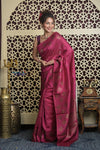 Shubh Lakshmi 2.0 ~ Handloom High Quality Pure Tussar Silk Saree in Magenta Pink (Silk Mark Certified) - verymuchindian.com
