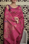 Shubh Lakshmi 2.0 ~ Handloom High Quality Pure Tussar Silk Saree in Magenta Pink (Silk Mark Certified) - verymuchindian.com