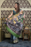 Shubh Lakshmi 2.0 ~ Handloom High Quality Pure Tussar Silk Saree with Digital Print in Ocean Blue - verymuchindian.com