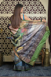 Shubh Lakshmi 2.0 ~ Handloom High Quality Pure Tussar Silk Saree with Digital Print in Ocean Blue - verymuchindian.com
