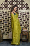 Shubh Lakshmi 2.0 ~ Handloom High Quality Pure Tussar Silk Saree with Kantha Embroidery in Lime Green (Silk Mark Certified) - verymuchindian.com