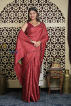 Shubh Lakshmi 2.0 ~ Handloom High Quality Pure Tussar Silk Saree with Kantha Embroidery in Rust (Silk Mark Certified) - verymuchindian.com