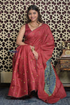 Shubh Lakshmi 2.0 ~ Handloom High Quality Pure Tussar Silk Saree with Kantha Embroidery in Rust (Silk Mark Certified) - verymuchindian.com