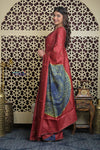 Shubh Lakshmi 2.0 ~ Handloom High Quality Pure Tussar Silk Saree with Kantha Embroidery in Rust (Silk Mark Certified) - verymuchindian.com