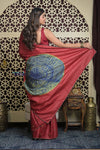 Shubh Lakshmi 2.0 ~ Handloom High Quality Pure Tussar Silk Saree with Kantha Embroidery in Rust (Silk Mark Certified) - verymuchindian.com