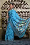 Shubh Lakshmi 2.0 ~ Handloom Pure Cotton Muniya Border Paithani with Asawali Pallu in Fresh Blue - verymuchindian.com