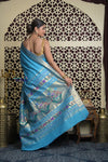 Shubh Lakshmi 2.0 ~ Handloom Pure Cotton Muniya Border Paithani with Asawali Pallu in Fresh Blue - verymuchindian.com