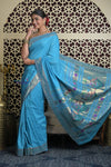 Shubh Lakshmi 2.0 ~ Handloom Pure Cotton Muniya Border Paithani with Asawali Pallu in Fresh Blue - verymuchindian.com