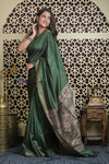 Shubh Lakshmi 2.0 ~ Handloom Pure Dupion Silk Saree with Digital Print in Dark Green - verymuchindian.com