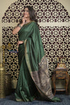 Shubh Lakshmi 2.0 ~ Handloom Pure Dupion Silk Saree with Digital Print in Dark Green - verymuchindian.com