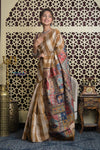 Shubh Lakshmi 2.0 ~ Handloom Pure Dupion Silk Saree with Digital Print in Mustard Yellow - verymuchindian.com