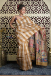 Shubh Lakshmi 2.0 ~ Handloom Pure Dupion Silk Saree with Digital Print in Mustard Yellow - verymuchindian.com