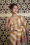 Shubh Lakshmi 2.0 ~ Handloom Pure Dupion Silk Saree with Digital Print in Mustard Yellow - verymuchindian.com