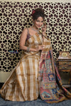 Shubh Lakshmi 2.0 ~ Handloom Pure Dupion Silk Saree with Digital Print in Mustard Yellow - verymuchindian.com