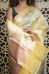 Shubh Lakshmi 2.0 ~ Handloom Pure Katan Silk Saree in Light Yellow (Silk Mark Certified) - verymuchindian.com