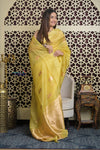 Shubh Lakshmi 2.0 ~ Handloom Pure Silk Kora Saree in Light Yellow (Silk Mark Certified) - verymuchindian.com