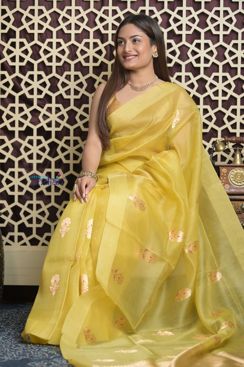Shubh Lakshmi 2.0 ~ Handloom Pure Silk Kora Saree in Light Yellow (Silk Mark Certified) - verymuchindian.com