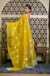 Shubh Lakshmi 2.0 ~ Handloom Pure Silk Kora Saree in Marigold Yellow (Silk Mark Certified) - verymuchindian.com