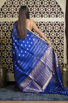 Shubh Lakshmi 2.0 ~ Handloom Pure Silk Kora Saree in Sapphire Blue (Silk Mark Certified) - verymuchindian.com