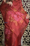 Shubh Lakshmi 2.0 ~ Handloom Pure Silk Organza Saree with Cutwork Border in Tulip Red (Silk Mark Certified) - verymuchindian.com