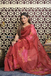 Shubh Lakshmi 2.0 ~ Handloom Pure Silk Organza Saree with Cutwork Border in Tulip Red (Silk Mark Certified) - verymuchindian.com