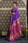 Shubh Lakshmi 2.0 ~ Handloom Pure Silk Paithani with All Over Hand Bandhani in Purple with Asawali Pallu - verymuchindian.com