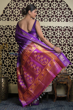 Shubh Lakshmi 2.0 ~ Handloom Pure Silk Paithani with All Over Hand Bandhani in Purple with Asawali Pallu - verymuchindian.com