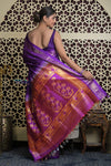 Shubh Lakshmi 2.0 ~ Handloom Pure Silk Paithani with All Over Hand Bandhani in Purple with Asawali Pallu - verymuchindian.com