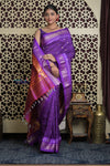 Shubh Lakshmi 2.0 ~ Handloom Pure Silk Paithani with All Over Hand Bandhani in Purple with Asawali Pallu - verymuchindian.com