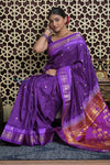 Shubh Lakshmi 2.0 ~ Handloom Pure Silk Paithani with All Over Hand Bandhani in Purple with Asawali Pallu - verymuchindian.com