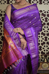 Shubh Lakshmi 2.0 ~ Handloom Pure Silk Paithani with All Over Hand Bandhani in Purple with Asawali Pallu - verymuchindian.com
