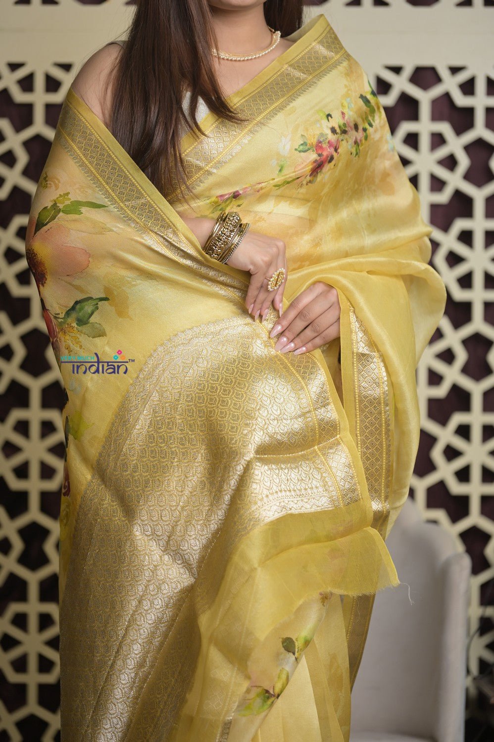 Shubh Lakshmi 2.0 ~ Handloom Pure Silk Saree in Sunlight Yellow (Silk Mark Certified) - verymuchindian.com