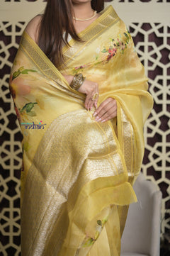 Shubh Lakshmi 2.0 ~ Handloom Pure Silk Saree in Sunlight Yellow (Silk Mark Certified) - verymuchindian.com
