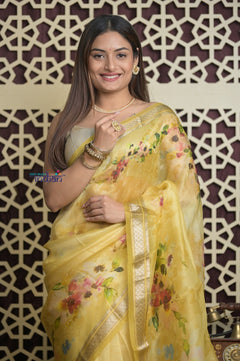 Shubh Lakshmi 2.0 ~ Handloom Pure Silk Saree in Sunlight Yellow (Silk Mark Certified) - verymuchindian.com