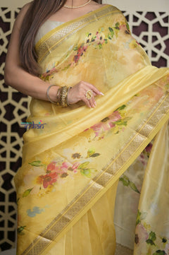 Shubh Lakshmi 2.0 ~ Handloom Pure Silk Saree in Sunlight Yellow (Silk Mark Certified) - verymuchindian.com