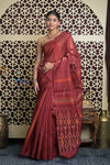 Shubh Lakshmi 2.0 ~ Handloom Pure Silk Soft Saree in Dark Maroon (Silk Mark Certified) - verymuchindian.com