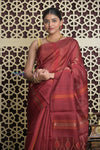 Shubh Lakshmi 2.0 ~ Handloom Pure Silk Soft Saree in Dark Maroon (Silk Mark Certified) - verymuchindian.com
