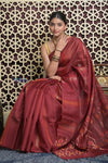 Shubh Lakshmi 2.0 ~ Handloom Pure Silk Soft Saree in Dark Maroon (Silk Mark Certified) - verymuchindian.com