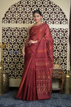 Shubh Lakshmi 2.0 ~ Handloom Pure Silk Soft Saree in Dark Maroon (Silk Mark Certified) - verymuchindian.com