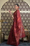 Shubh Lakshmi 2.0 ~ Handloom Pure Silk Soft Saree in Dark Maroon (Silk Mark Certified) - verymuchindian.com