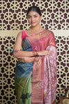 Shubh Lakshmi 2.0~ Handloom Tussar Silk Saree with Handpainted Pallu in Multicolor Pink - verymuchindian.com