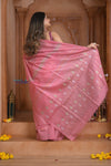 Shubh Lakshmi ~ Handloom Cotton Silk Saree in Blush Pink - verymuchindian.com