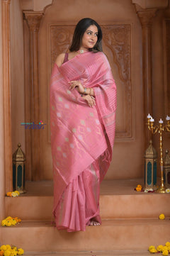 Shubh Lakshmi ~ Handloom Cotton Silk Saree in Blush Pink - verymuchindian.com