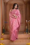 Shubh Lakshmi ~ Handloom Cotton Silk Saree in Blush Pink - verymuchindian.com