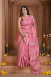 Shubh Lakshmi ~ Handloom Cotton Silk Saree in Blush Pink - verymuchindian.com